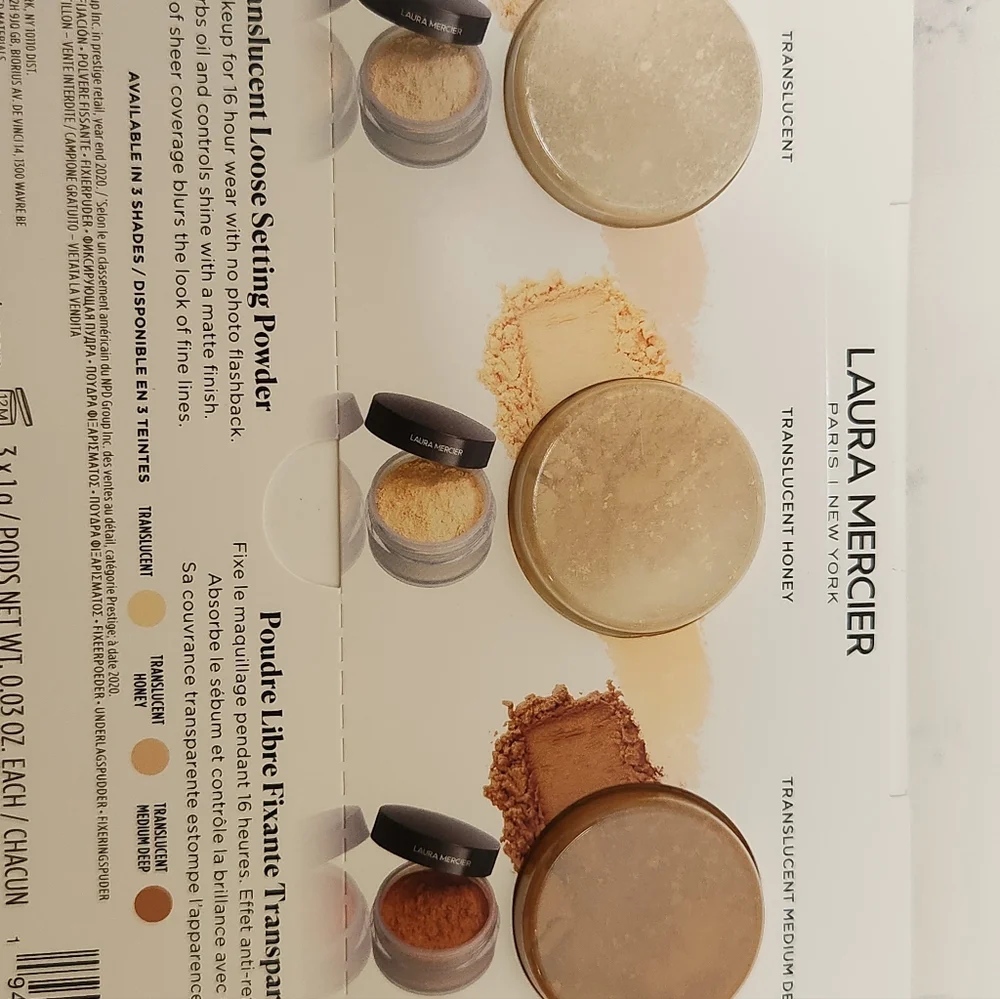 Laura Mercier Translucent Loose Setting Powder Sample Card 3 SHADES .03 Oz Each